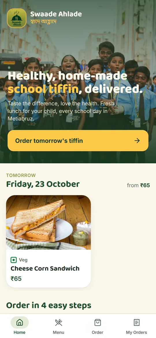 Swaade Ahlade tiffin ordering app